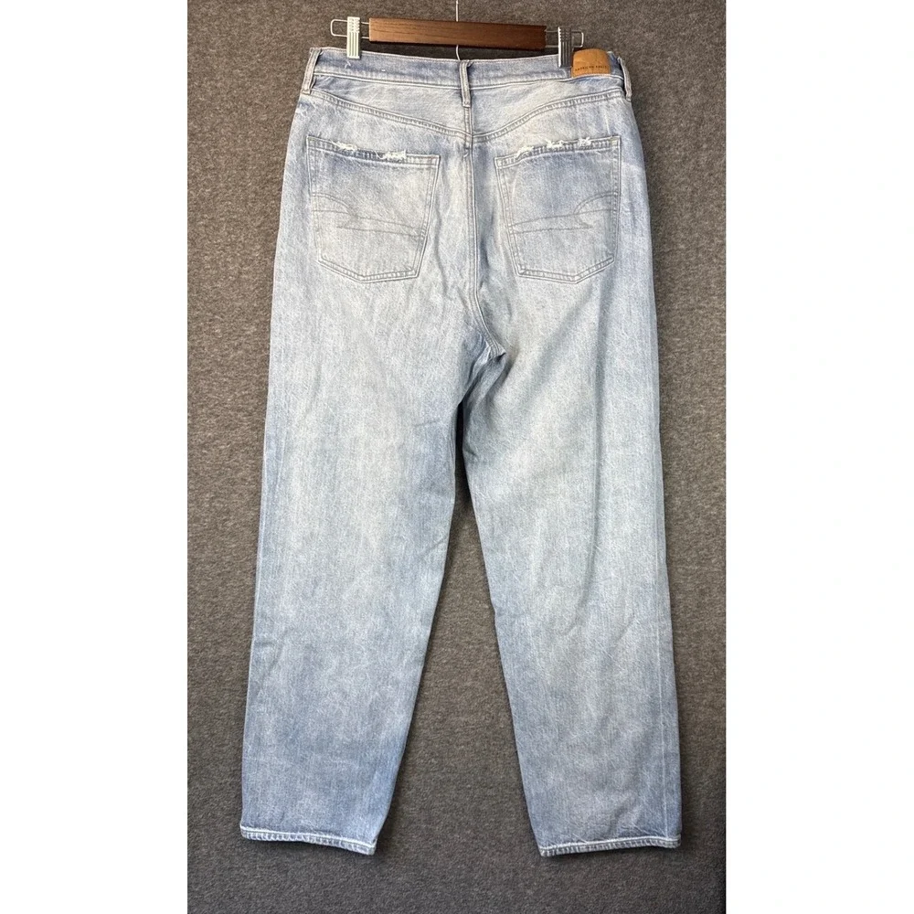 American Eagle Baggy‎ Jean Womens 12 R Light Wash Distressed High Rise Y2K Denim